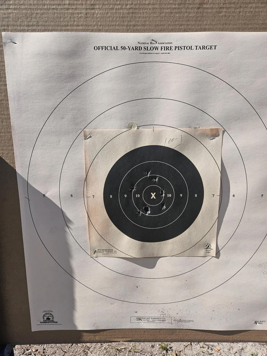 A Precision Pistol paper target photographed during the Florida State championship weekend.